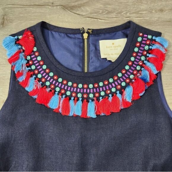 Kate Spade Navy Fringe Tassels Rhinestones Silver Studs Dress Sleeveless Sz 2 - Picture 12 of 15